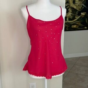 Vintage Y2K TG USA Women's Pink Embellished Camisole Tank Top Lace Trim Sheer
